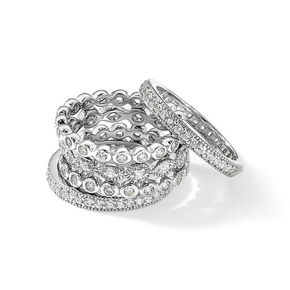 Sterling Silver Cheryl M Rhodium-Plated Brilliant-Cut Cz 5 Piece Eternity Ring Set