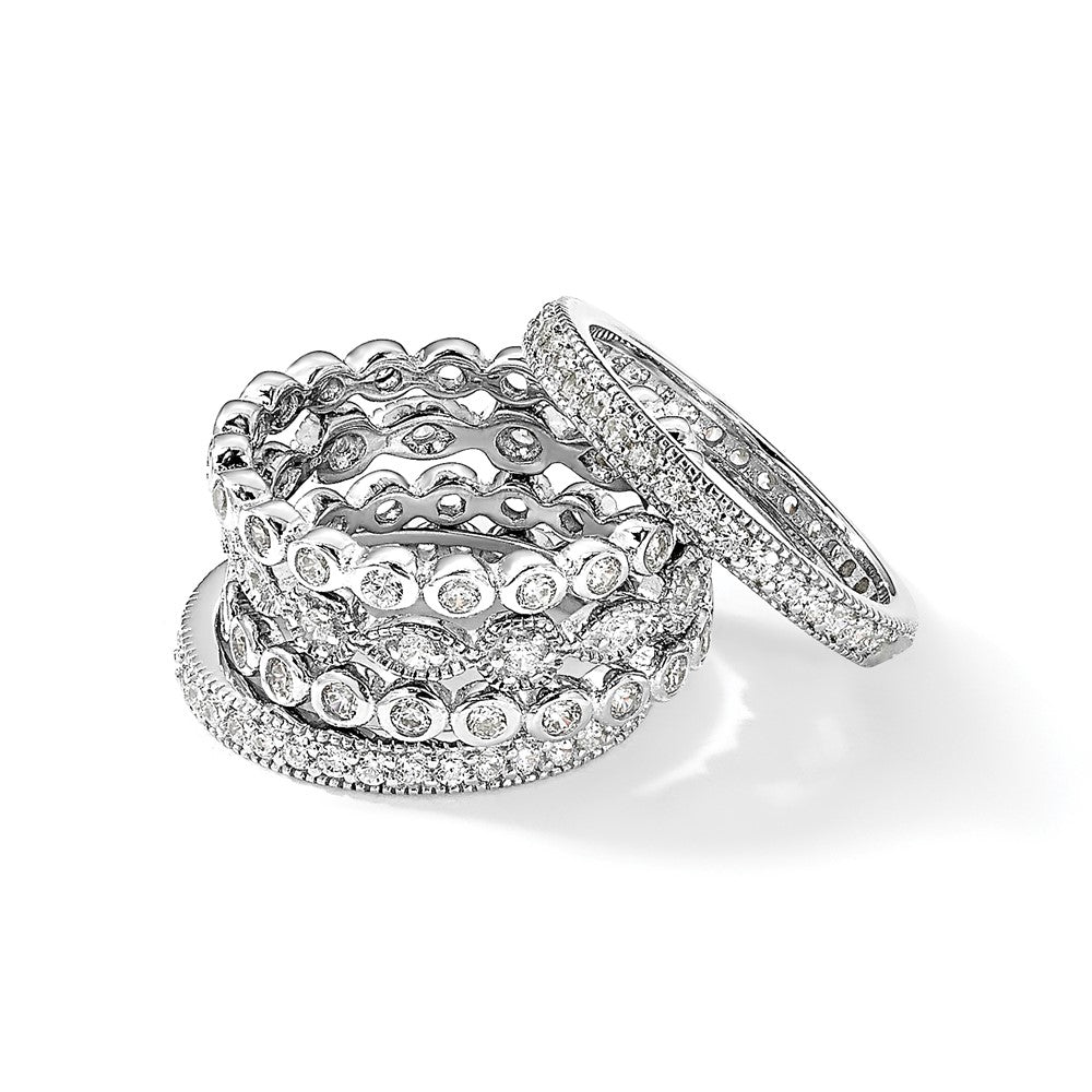 Sterling Silver Cheryl M Rhodium-Plated Brilliant-Cut Cz 5 Piece Eternity Ring Set
