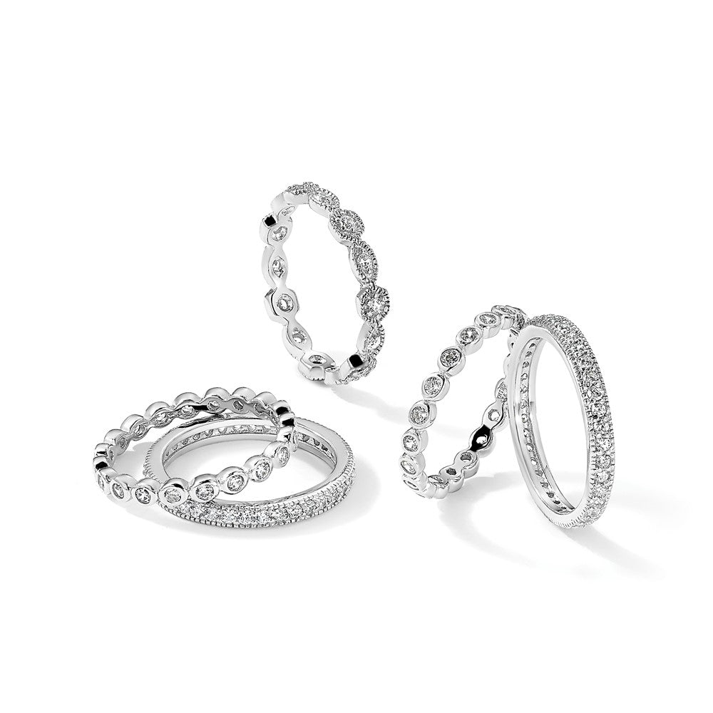 Sterling Silver Cheryl M Rhodium-Plated Brilliant-Cut Cz 5 Piece Eternity Ring Set