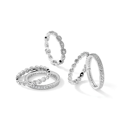Sterling Silver Cheryl M Rhodium-Plated Brilliant-Cut Cz 5 Piece Eternity Ring Set
