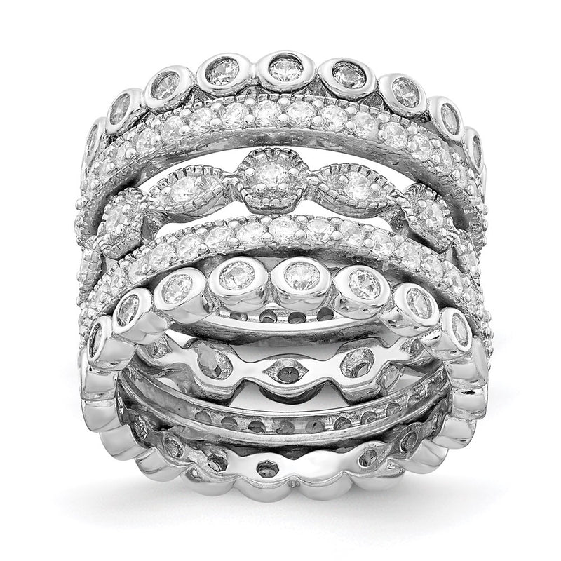 Sterling Silver Cheryl M Rhodium-Plated Brilliant-Cut Cz 5 Piece Eternity Ring Set