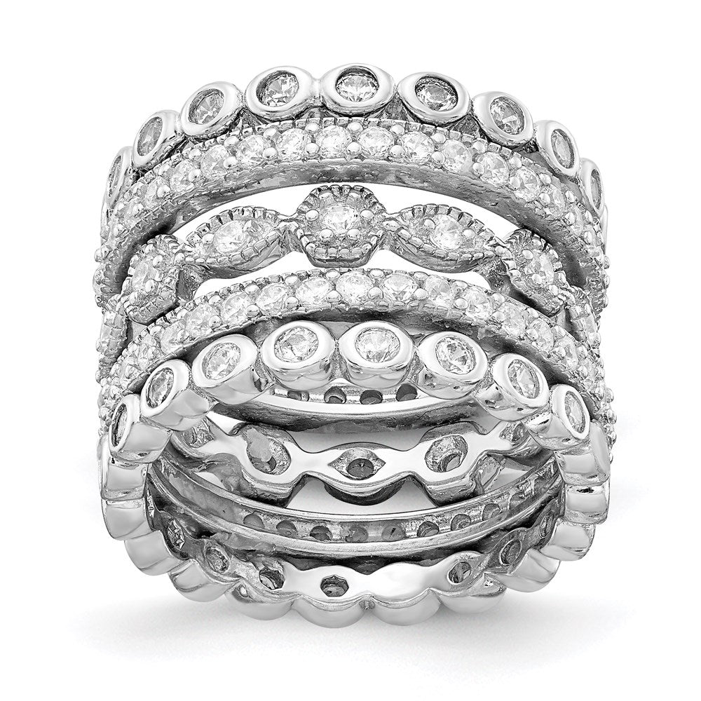 Sterling Silver Cheryl M Rhodium-Plated Brilliant-Cut Cz 5 Piece Eternity Ring Set