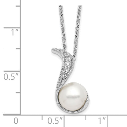 Sterling Silver Cheryl M Rhodium-Plated Freshwater Cultured Pearl And Brilliant-Cut Cz Swirl 18 Inch Necklace