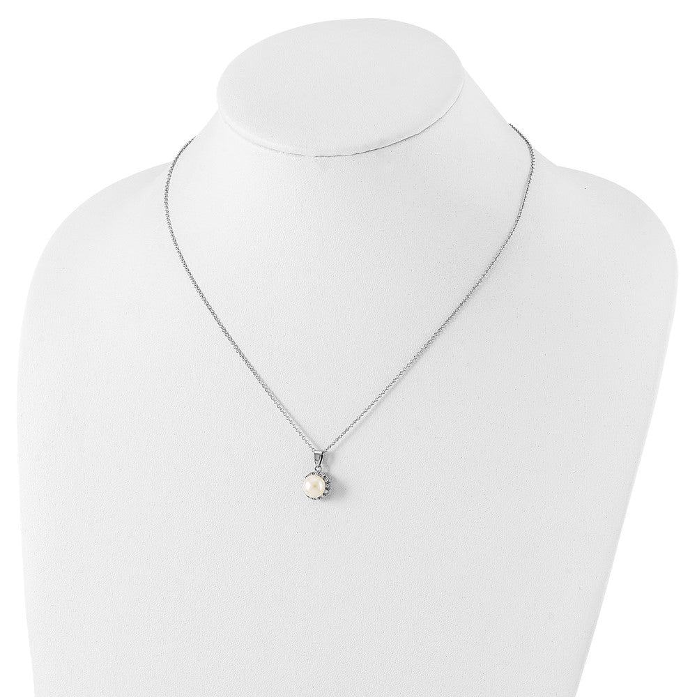 Sterling Silver Cheryl M Rhodium-Plated Freshwater Cultured Pearl And Brilliant-Cut Cz 18 Inch Necklace