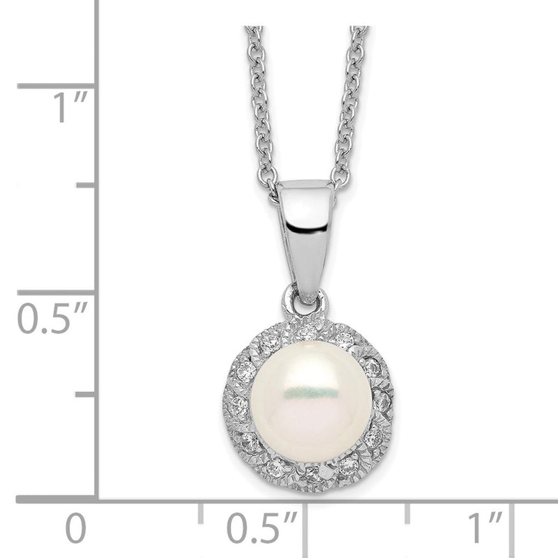 Sterling Silver Cheryl M Rhodium-Plated Freshwater Cultured Pearl And Brilliant-Cut Cz 18 Inch Necklace