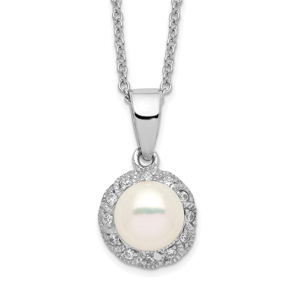 Sterling Silver Cheryl M Rhodium-Plated Freshwater Cultured Pearl And Brilliant-Cut Cz 18 Inch Necklace