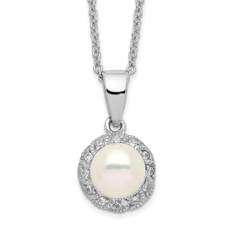 Sterling Silver Cheryl M Rhodium-Plated Freshwater Cultured Pearl And Brilliant-Cut Cz 18 Inch Necklace