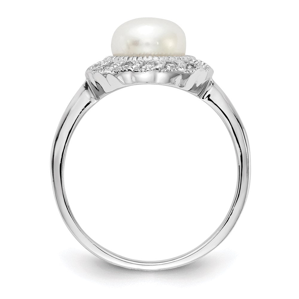 Sterling Silver Cheryl M Rhodium-Plated Freshwater Cultured Pearl And Brilliant-Cut Cz Ring