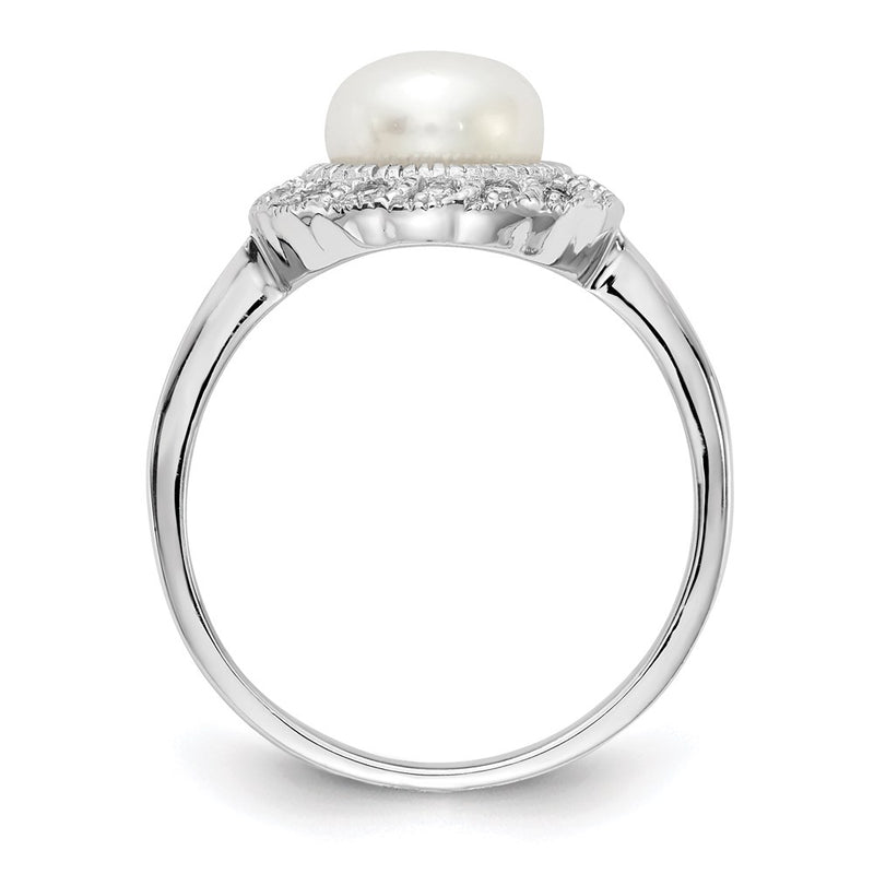 Sterling Silver Cheryl M Rhodium-Plated Freshwater Cultured Pearl And Brilliant-Cut Cz Ring