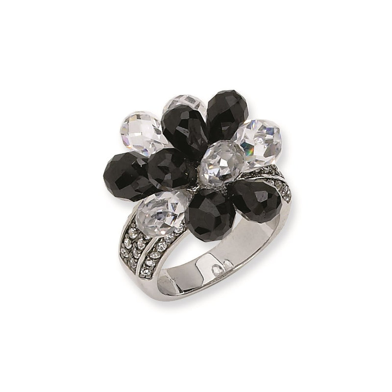 Sterling Silver Briolette-Cut Black/White Cz Ring