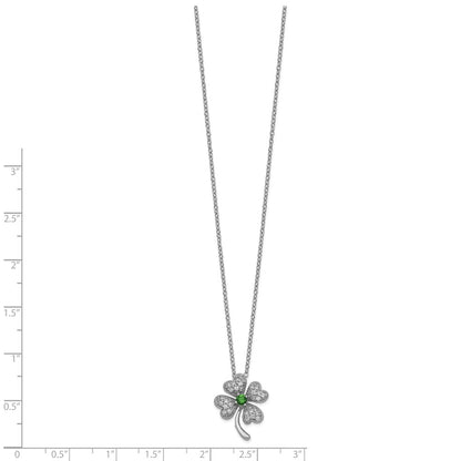 Sterling Silver Cheryl M Rhodium-Plated Brilliant-Cut Green Glass And White Cz Four Leaf Clover 18 Inch Necklace