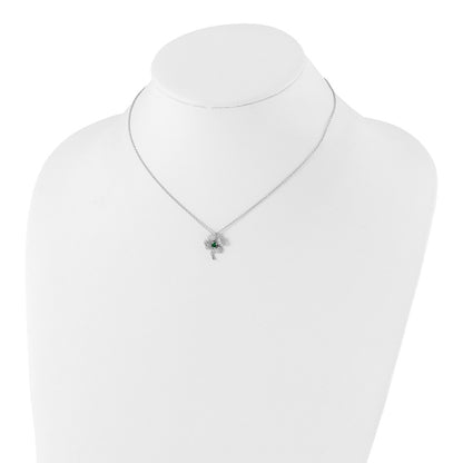 Sterling Silver Cheryl M Rhodium-Plated Brilliant-Cut Green Glass And White Cz Four Leaf Clover 15 Inch Necklace