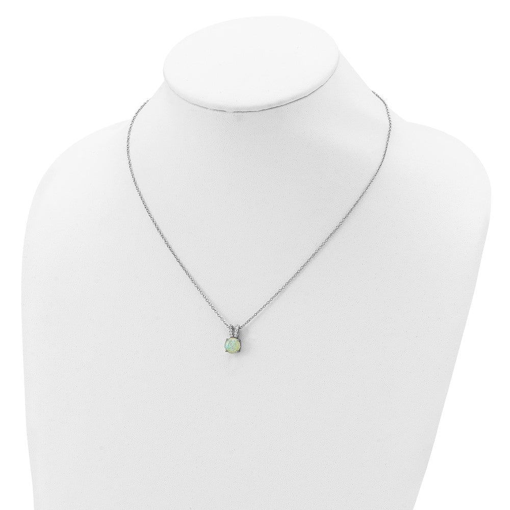 Sterling Silver Cheryl M Rhodium-Plated Cabochon Lab Created Opal And Brilliant-Cut Cz Split Bail 18 Inch Necklace
