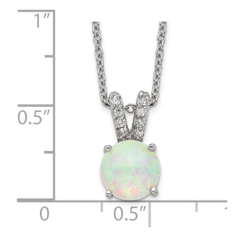Sterling Silver Cheryl M Rhodium-Plated Cabochon Lab Created Opal And Brilliant-Cut Cz Split Bail 18 Inch Necklace
