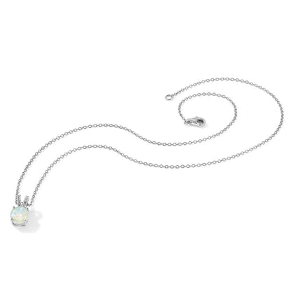 Sterling Silver Cheryl M Rhodium-Plated Cabochon Lab Created Opal And Brilliant-Cut Cz Split Bail 18 Inch Necklace