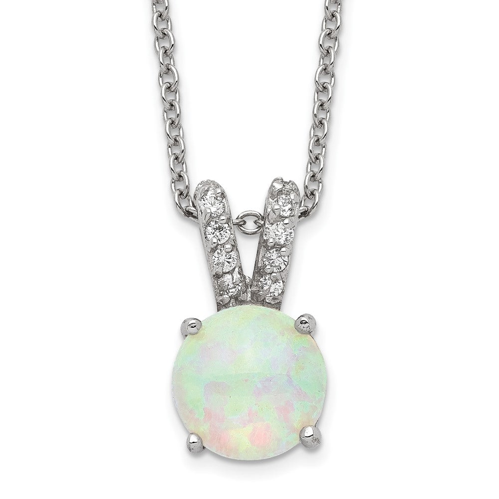 Sterling Silver Cheryl M Rhodium-Plated Cabochon Lab Created Opal And Brilliant-Cut Cz Split Bail 18 Inch Necklace