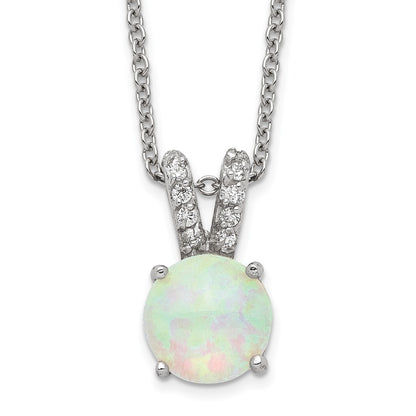 Sterling Silver Cheryl M Rhodium-Plated Cabochon Lab Created Opal And Brilliant-Cut Cz Split Bail 18 Inch Necklace