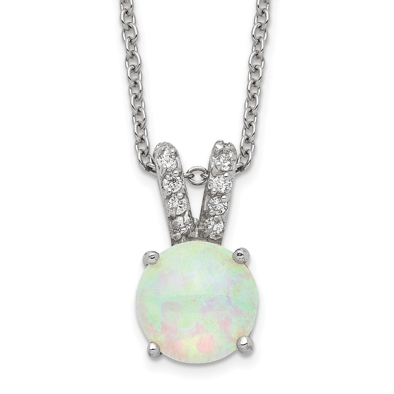 Sterling Silver Cheryl M Rhodium-Plated Cabochon Lab Created Opal And Brilliant-Cut Cz Split Bail 18 Inch Necklace