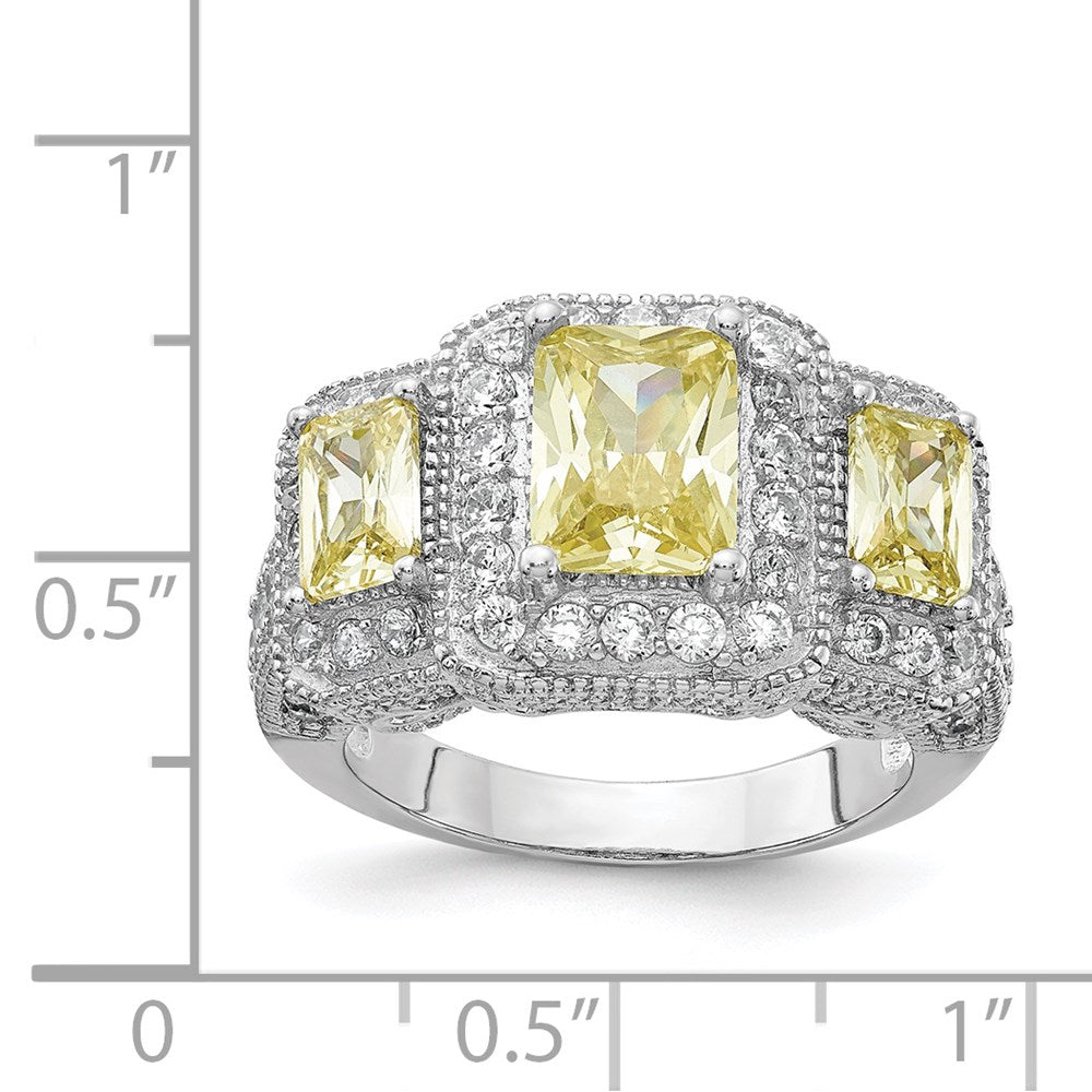 Sterling Silver Cheryl M Rhodium-Plated Yellow Radiant-Cut And White Brilliant-Cut Cz 3 Stone Ring