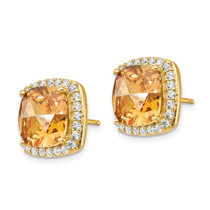 Sterling Silver Cheryl M Gold-Plated Brilliant-Cut Champagne And White Cz Post Earrings