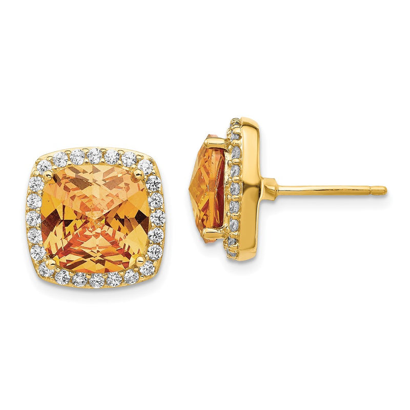 Sterling Silver Cheryl M Gold-Plated Brilliant-Cut Champagne And White Cz Post Earrings