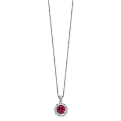 Sterling Silver Cheryl M Rhodium-Plated Brilliant-Cut Lab Created Ruby And Brilliant-Cut/Baguette-Cut White Cz 18 Inch Necklace