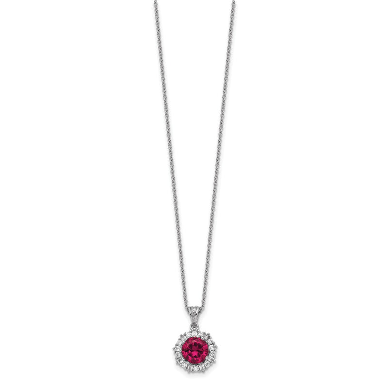 Sterling Silver Cheryl M Rhodium-Plated Brilliant-Cut Lab Created Ruby And Brilliant-Cut/Baguette-Cut White Cz 18 Inch Necklace