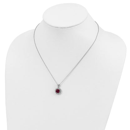 Sterling Silver Cheryl M Rhodium-Plated Brilliant-Cut Lab Created Ruby And Brilliant-Cut/Baguette-Cut White Cz 18 Inch Necklace
