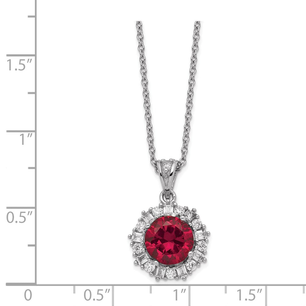 Sterling Silver Cheryl M Rhodium-Plated Brilliant-Cut Lab Created Ruby And Brilliant-Cut/Baguette-Cut White Cz 18 Inch Necklace