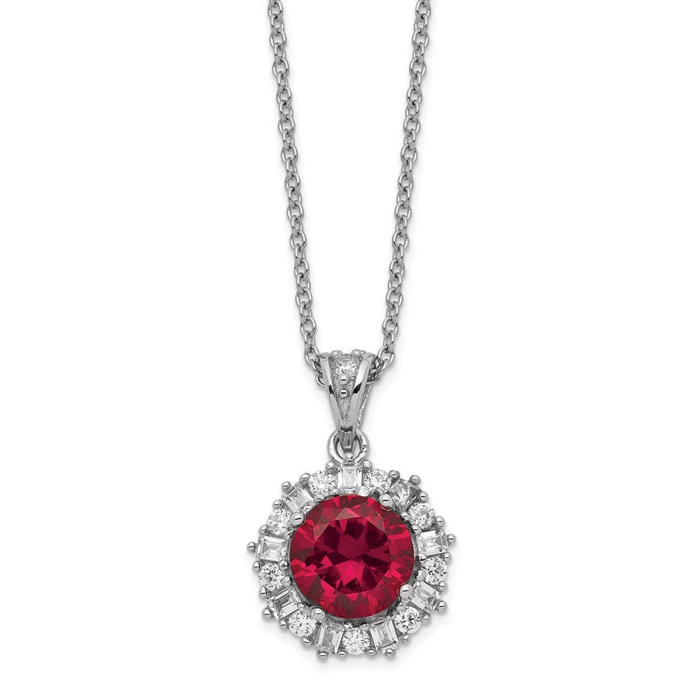 Sterling Silver Cheryl M Rhodium-Plated Brilliant-Cut Lab Created Ruby And Brilliant-Cut/Baguette-Cut White Cz 18 Inch Necklace