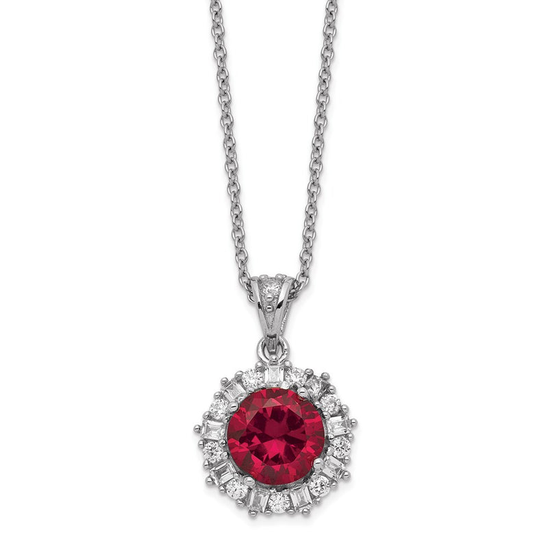Sterling Silver Cheryl M Rhodium-Plated Brilliant-Cut Lab Created Ruby And Brilliant-Cut/Baguette-Cut White Cz 18 Inch Necklace