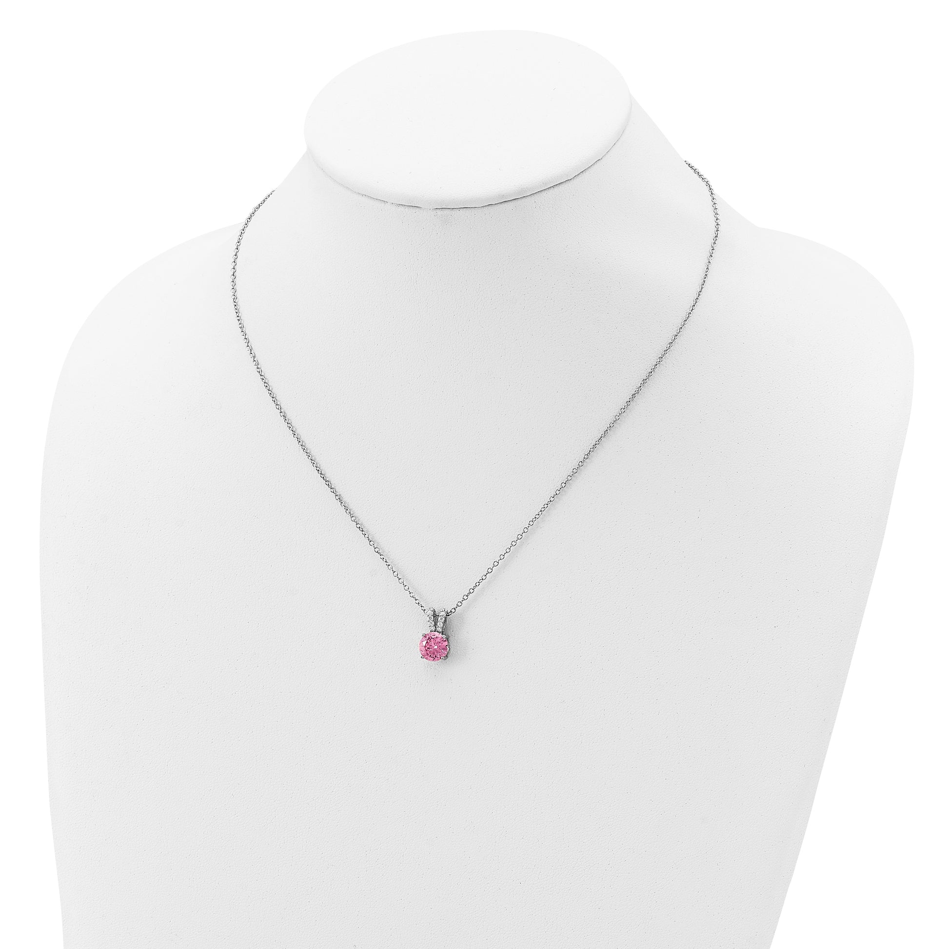 Sterling Silver Cheryl M Rhodium-Plated Pink And White Brilliant-Cut Cz Split Bail 18 Inch Necklace
