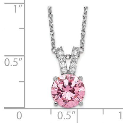 Sterling Silver Cheryl M Rhodium-Plated Pink And White Brilliant-Cut Cz Split Bail 18 Inch Necklace
