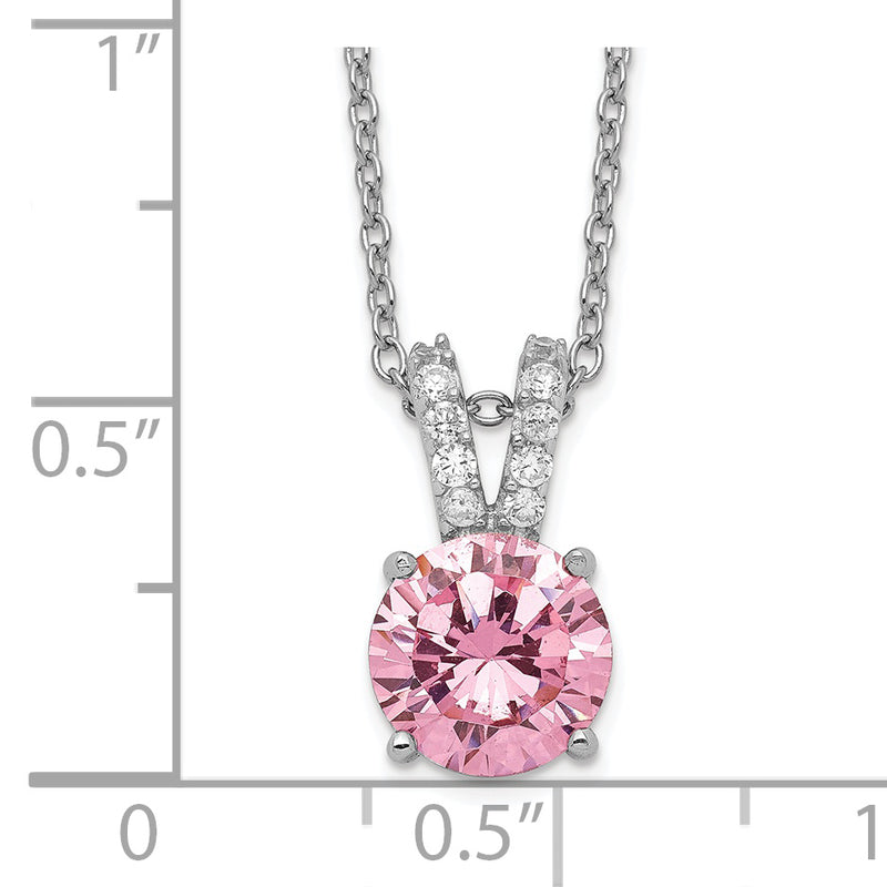 Sterling Silver Cheryl M Rhodium-Plated Pink And White Brilliant-Cut Cz Split Bail 18 Inch Necklace