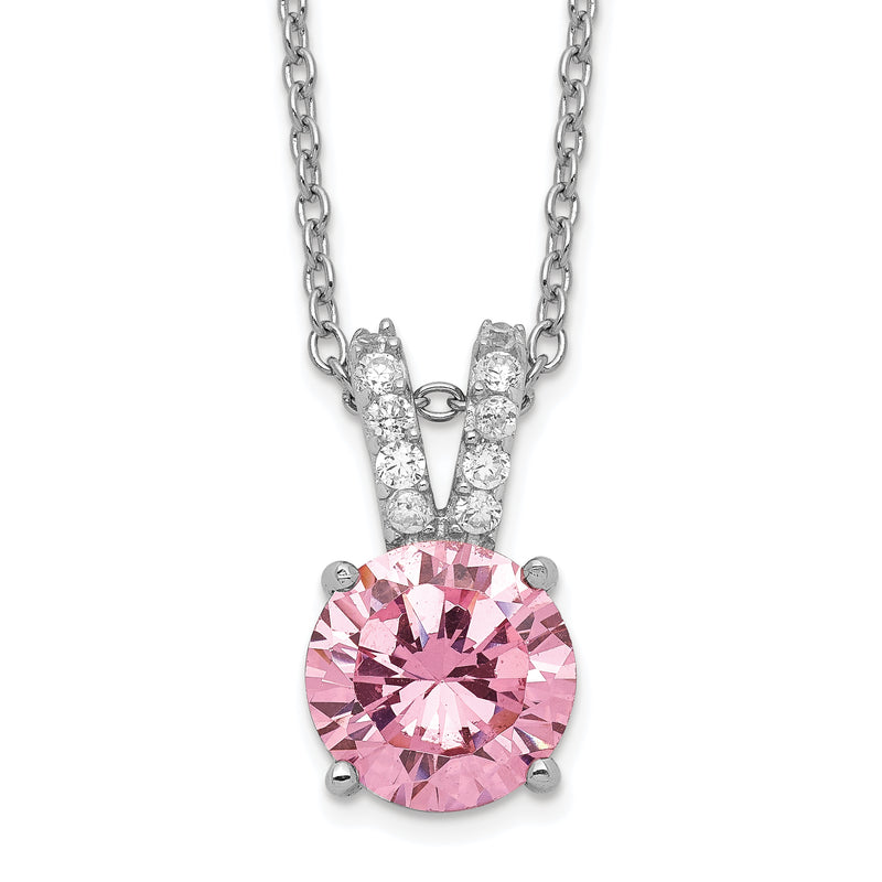 Sterling Silver Cheryl M Rhodium-Plated Pink And White Brilliant-Cut Cz Split Bail 18 Inch Necklace