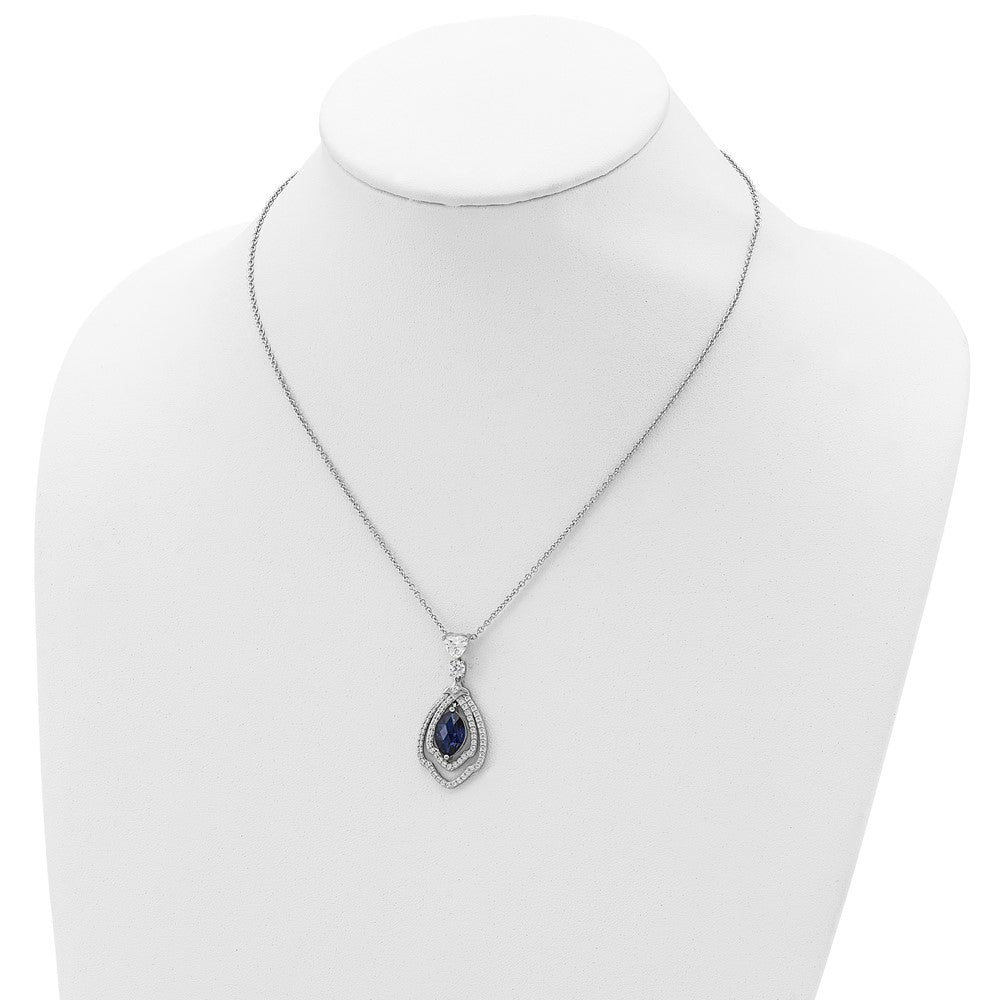 Sterling Silver Cheryl M Rhodium-Plated Fancy Brilliant-Cut Lab Created Dark Blue Spinel And White Cz 18 Inch Necklace