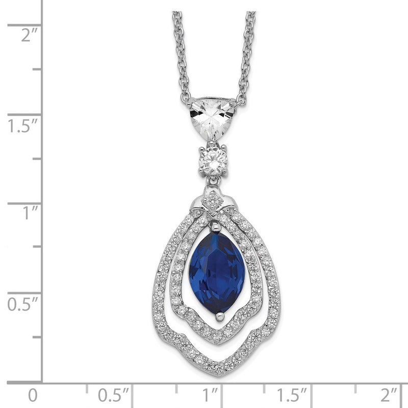 Sterling Silver Cheryl M Rhodium-Plated Fancy Brilliant-Cut Lab Created Dark Blue Spinel And White Cz 18 Inch Necklace