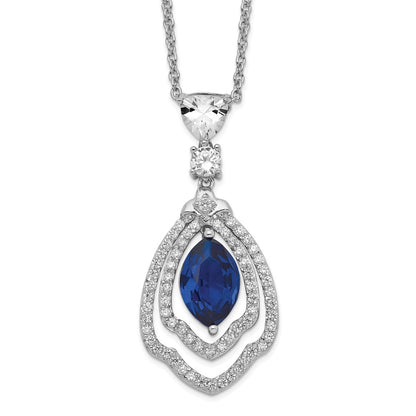 Sterling Silver Cheryl M Rhodium-Plated Fancy Brilliant-Cut Lab Created Dark Blue Spinel And White Cz 18 Inch Necklace