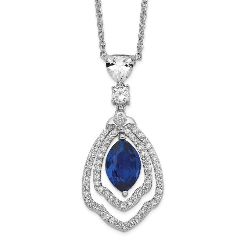 Sterling Silver Cheryl M Rhodium-Plated Fancy Brilliant-Cut Lab Created Dark Blue Spinel And White Cz 18 Inch Necklace