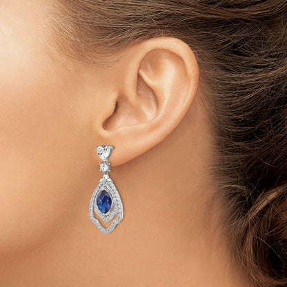 Sterling Silver Cheryl M Rhodium-Plated Fancy Brilliant-Cut Lab Created Dark Blue Spinel And White Cz Post Dangle Earrings