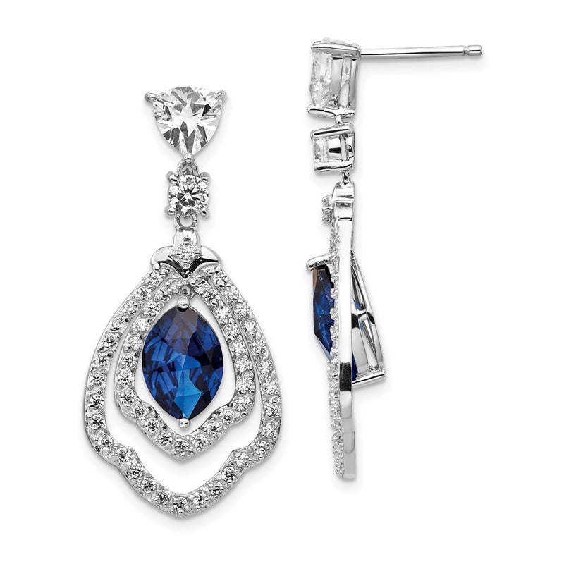 Sterling Silver Cheryl M Rhodium-Plated Fancy Brilliant-Cut Lab Created Dark Blue Spinel And White Cz Post Dangle Earrings