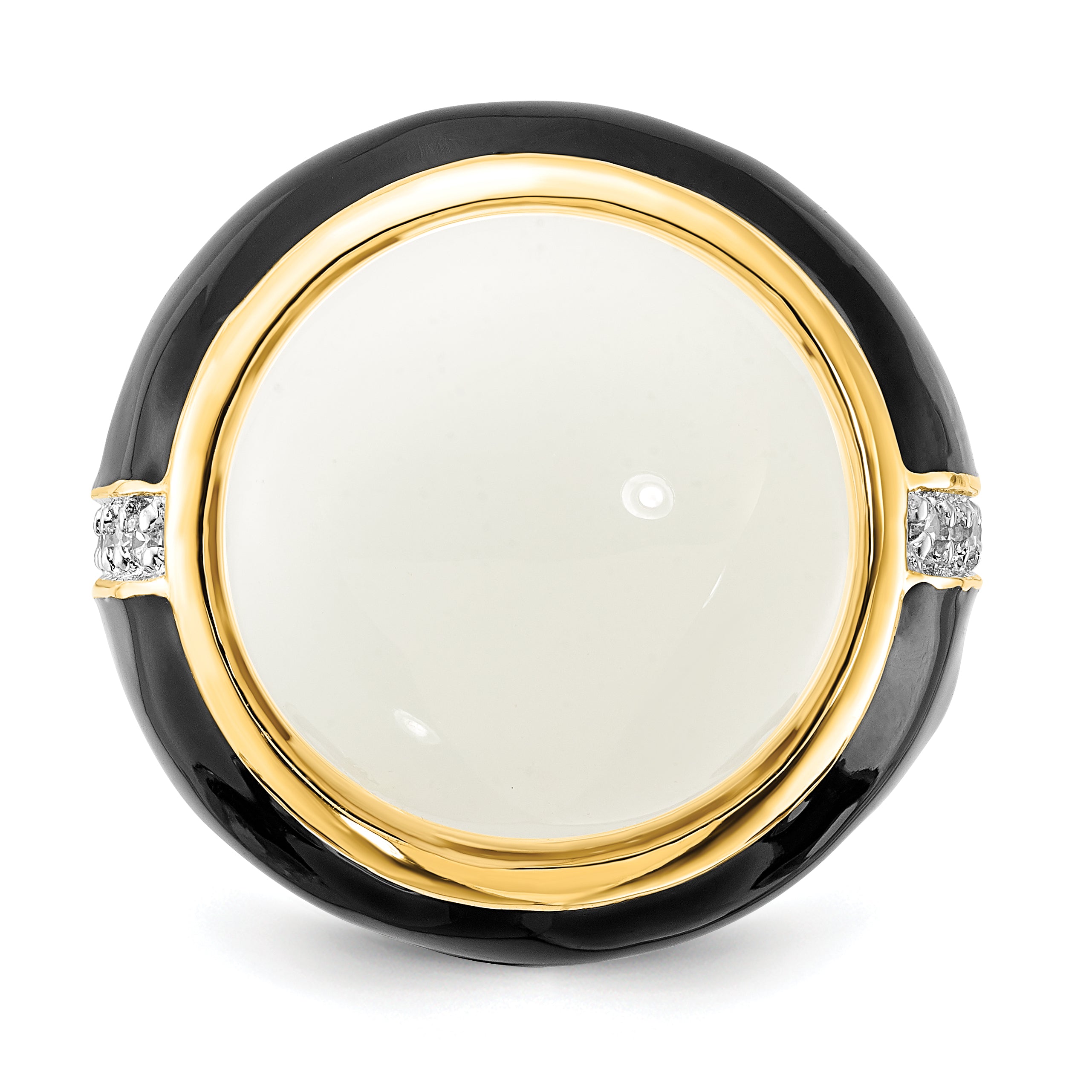 Sterling Silver Cheryl M Gold-Plated Black Enamel, Simulated White Agate & Cz Ring