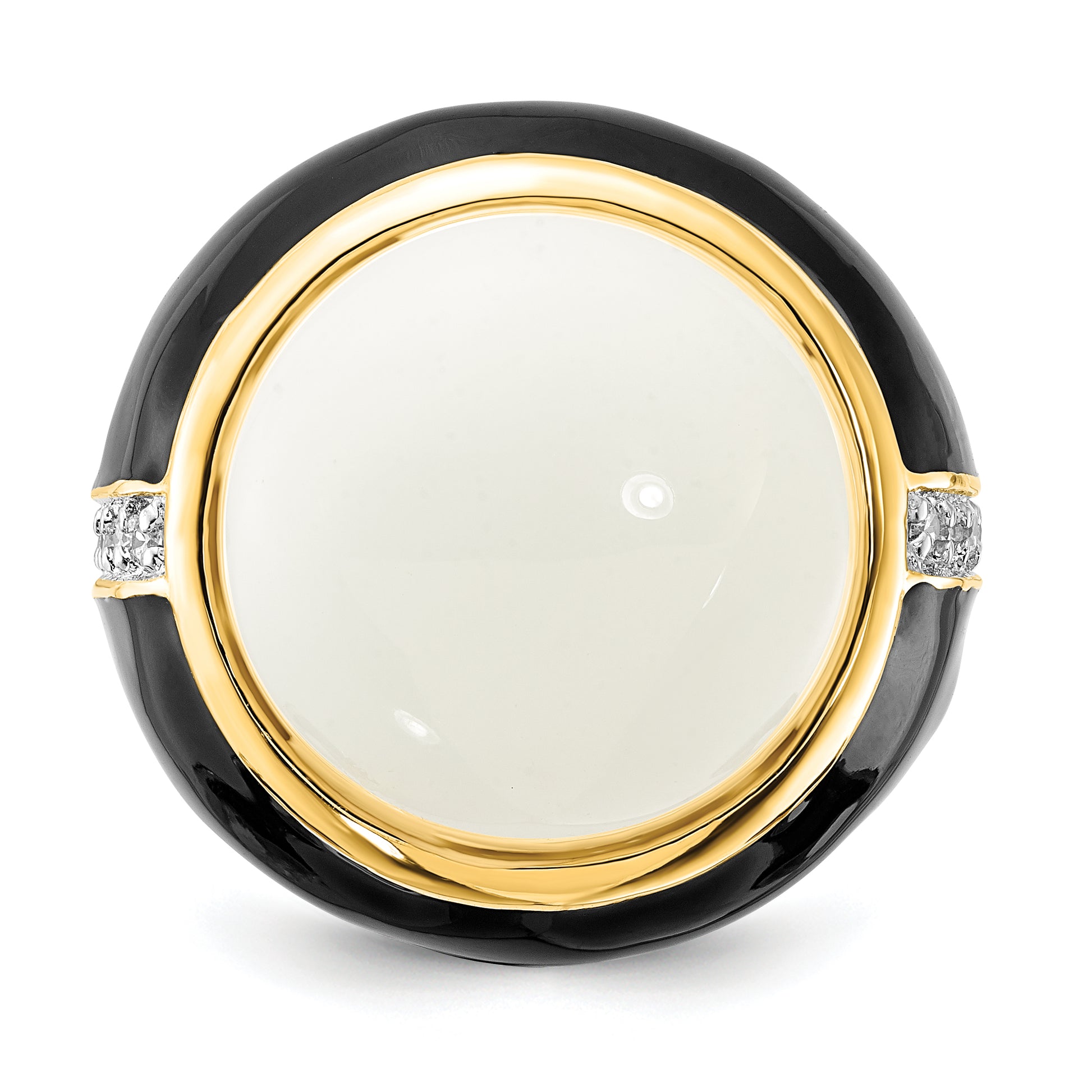Sterling Silver Cheryl M Gold-Plated Black Enamel, Simulated White Agate & Cz Ring