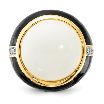Sterling Silver Cheryl M Gold-Plated Black Enamel, Simulated White Agate & Cz Ring
