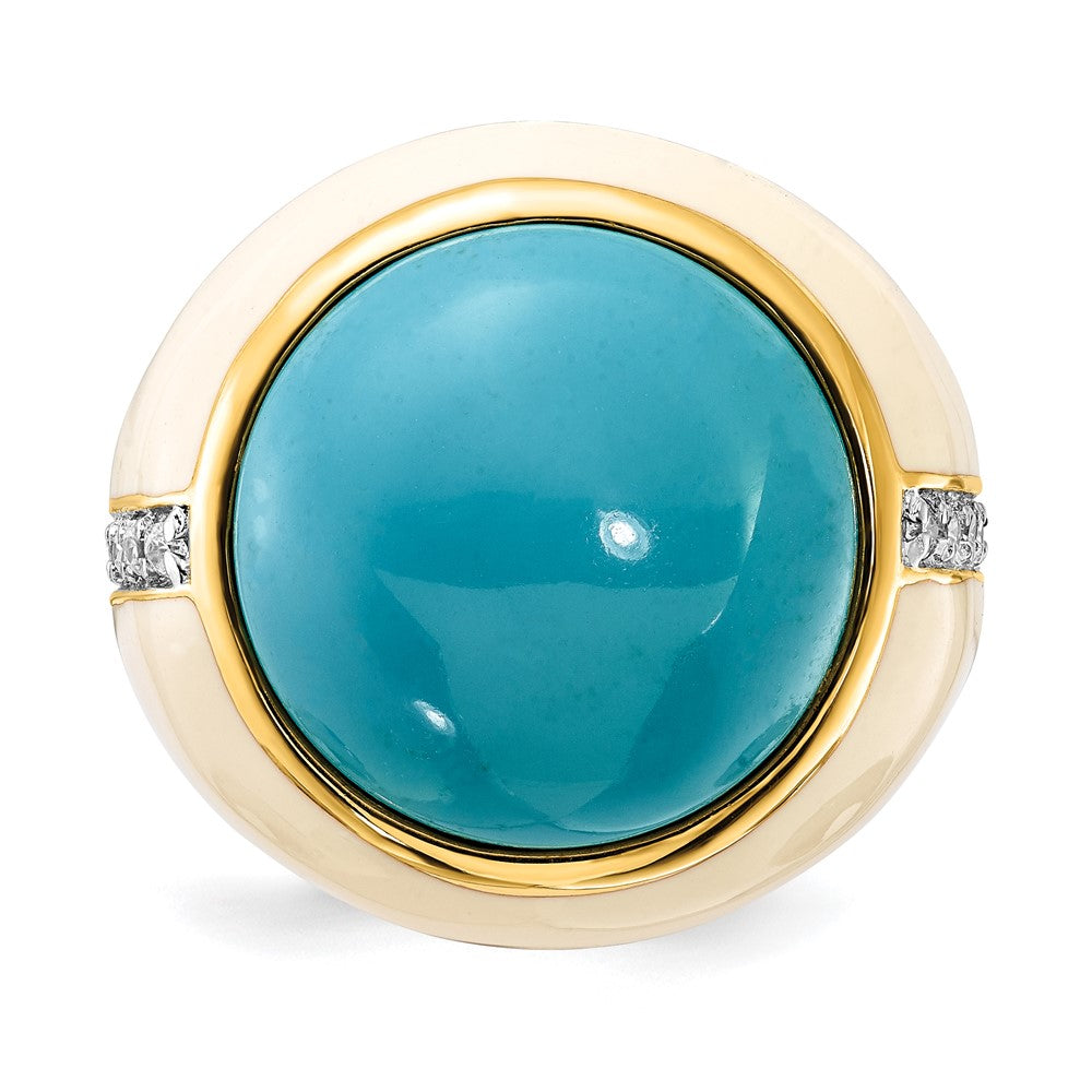 Sterling Silver Gold-Plated White Enamel Sim. Turquoise & Cz Ring