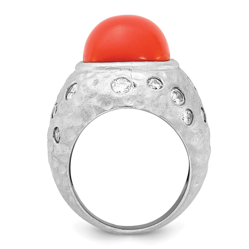 Sterling Silver Cheyl M Satin Simulated Red Coral & Cz Ring