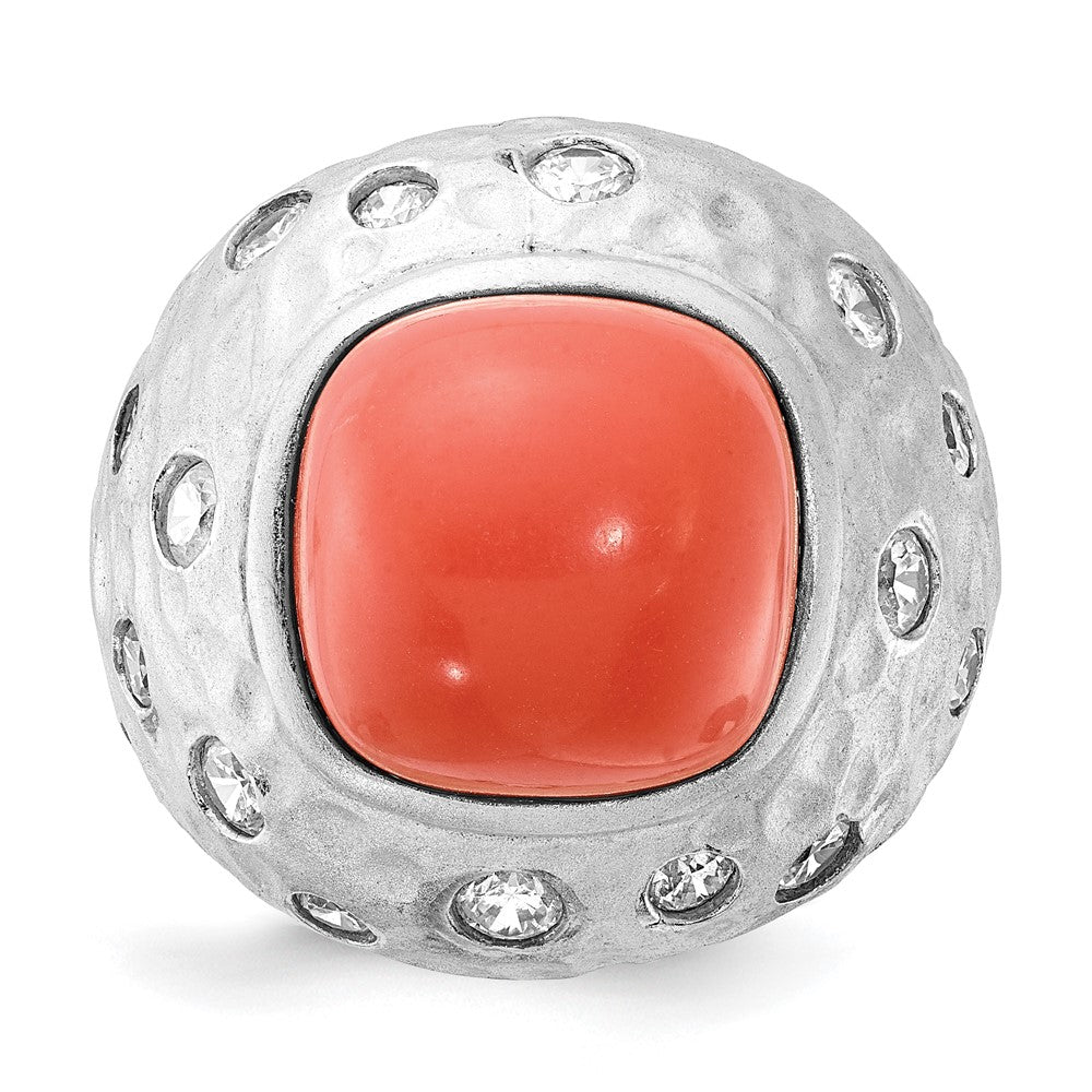 Sterling Silver Cheyl M Satin Simulated Red Coral & Cz Ring