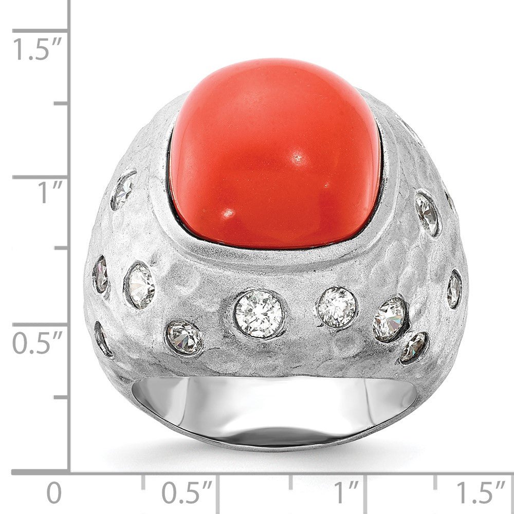Sterling Silver Cheyl M Satin Simulated Red Coral & Cz Ring