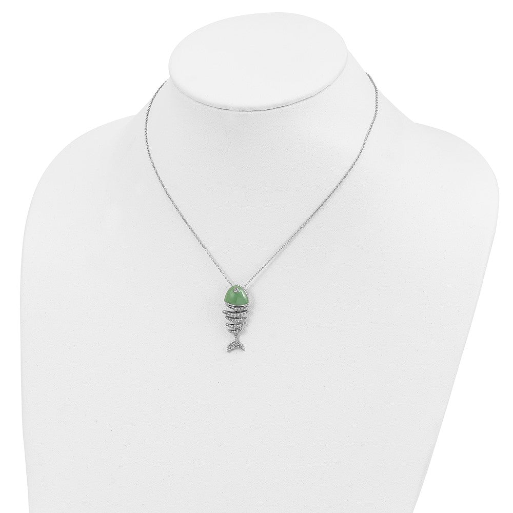 Sterling Silver Cheryl M Rhodium-Plated Enameled Brilliant-Cut Cz Fish 18 Inch Necklace