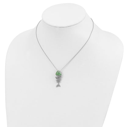 Sterling Silver Cheryl M Rhodium-Plated Enameled Brilliant-Cut Cz Fish 18 Inch Necklace